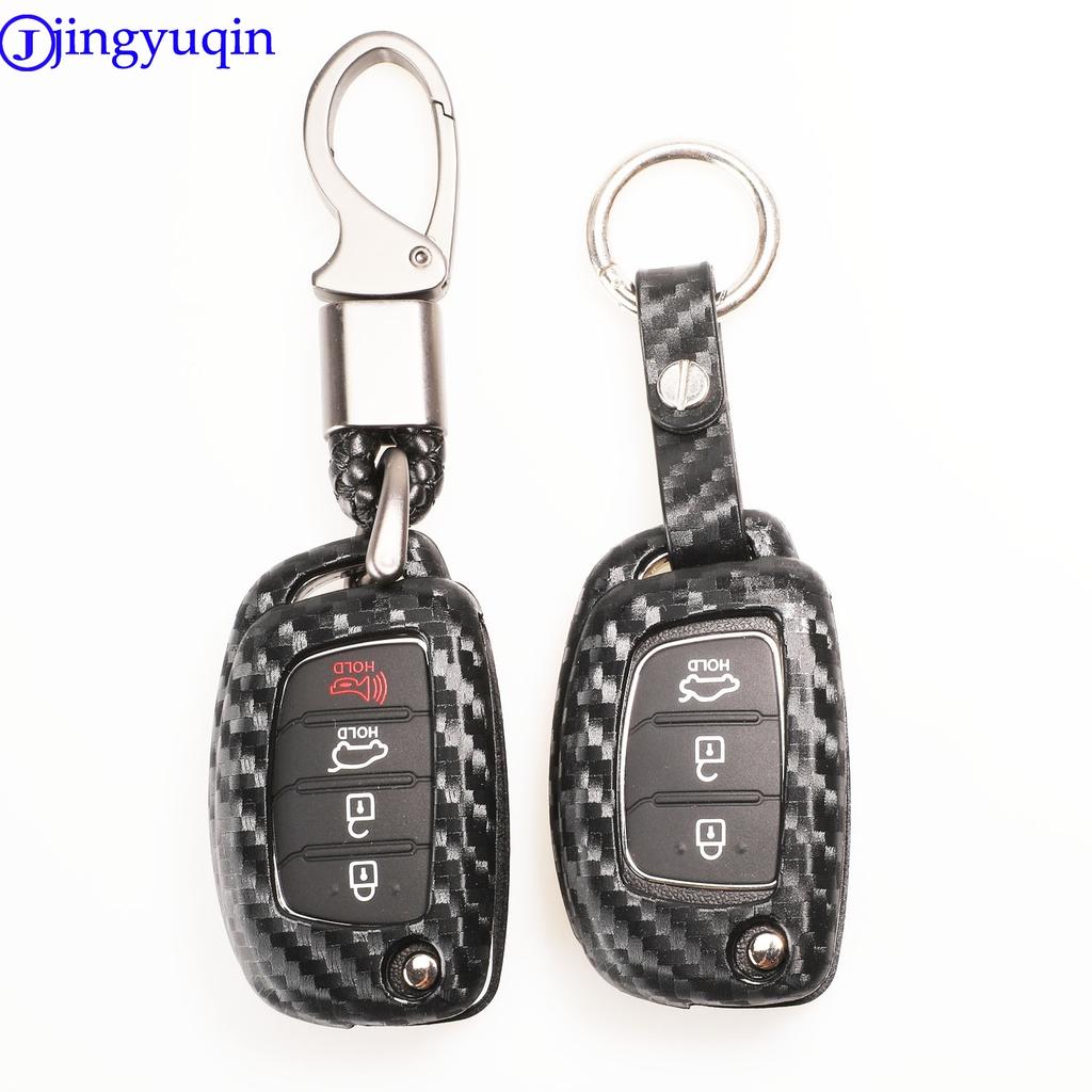 Jingyuqin Carbon Silicone Key Fob Shell Cover Case For Hyundai Creta I10 I20 Tucson Elantra Santa Fe 2016 2017 2018