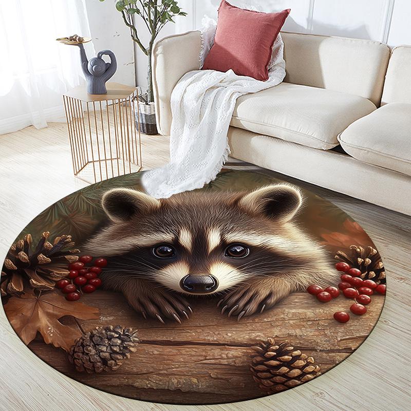 

Vintage Raccoon,Round Area Rug,Carpet Rug for Living Room Bedroom Sofa Playroom Decor,Non-slip Floor Mat 80cmx80cm
