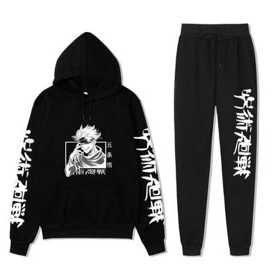 New Anime Fashion Printed Hoodie Tight Pants Sport Set Autumn/Winter Loose Fit Two Piece Set