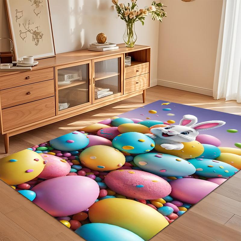 3D Easter Bunny Egg Area Rug Non-Slip Floor Mat Decor Carpet for Bedroom Living Room Kids Room Home Festival Decoration