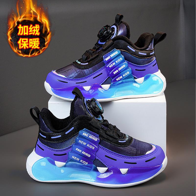 Boys' Sneakers Autumn Mesh Breathable Spring and Autumn Rotating Button Children's Shoes Boys Running Shoes Super Lightweight