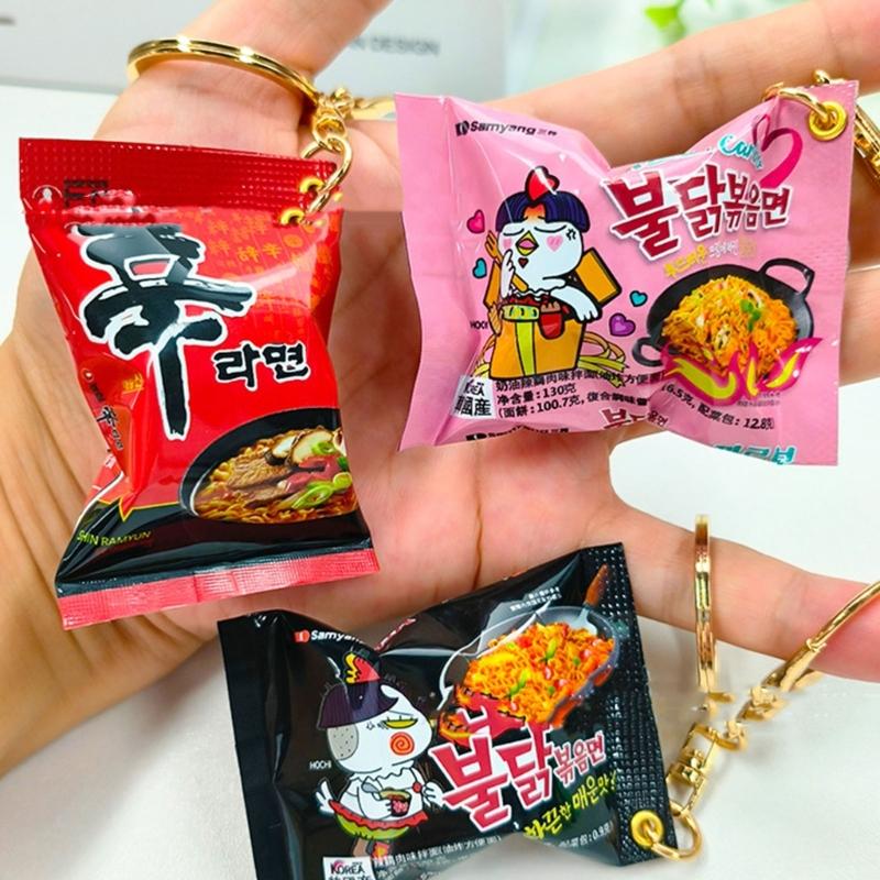 Realistic Korean Ramen Keychain Miniature Noodles Designs Lovely Bag Charm for Kpop Fan