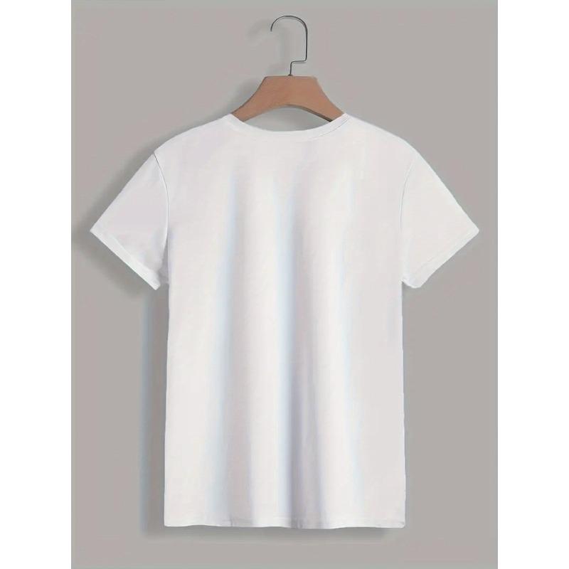 Spanish Letter Print Spring Summer Casual Round Neck Short Sleeve Sports T-Shirt Women's Top