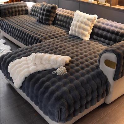 Verdickter Plüsch-Sofabezug, Winter-Kaninchen-Plüsch, warmes Sofakissen, rutschfestes Rückenlehnenkissen, Sofa-Staubdekoration, weich und bequem