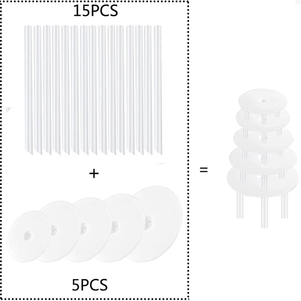 15 Pieces Clear Cake Stacking Dowels with 5 Cake Separator Plates for 4 6 8 10 12 Inch Cakes  for Wedding Cake Construction