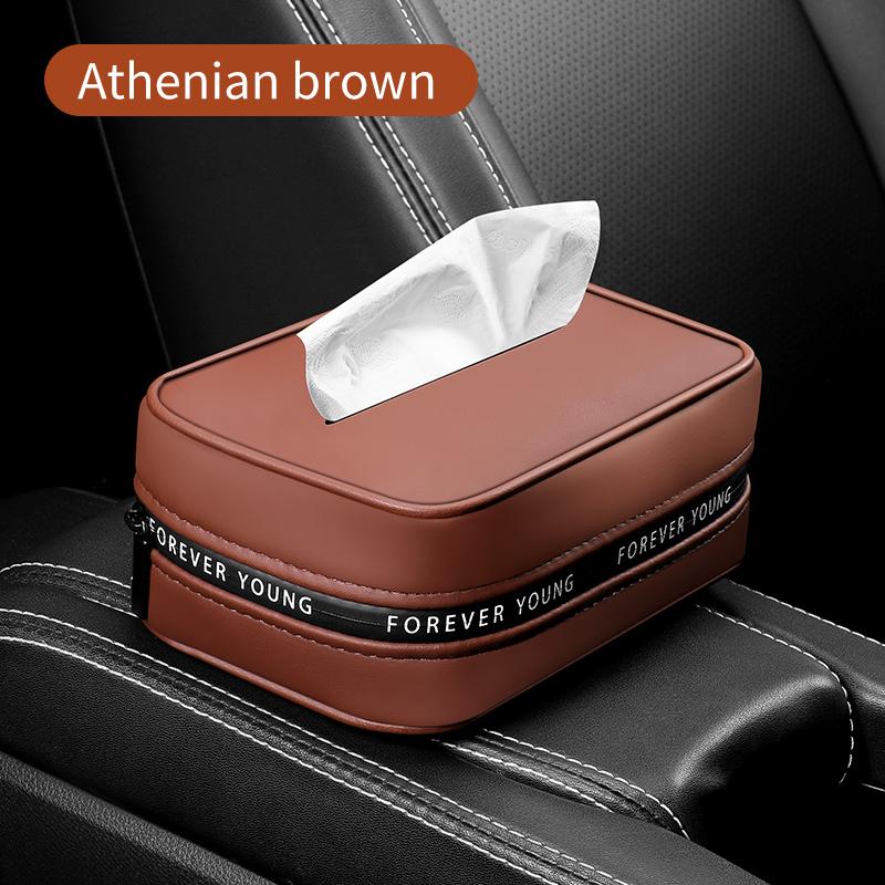 

New Leather Car Tissue Box Hanging Portable Armrest Seat Back Sun Visor Holder Auto Interior Storage Bag Decoration Accessories коричневий