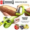 3-in-1 Stainless Steel Julienne Peeler with Ergonomic Rubber Handle - Multifunctional Vegetable & Fruit Cutter, Shredder, and Rotary Blade