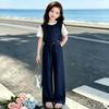 Kids' Korean Style Summer Sportswear Set: Patchwork Two-Piece with Loose Short Sleeve Top & Long Pants