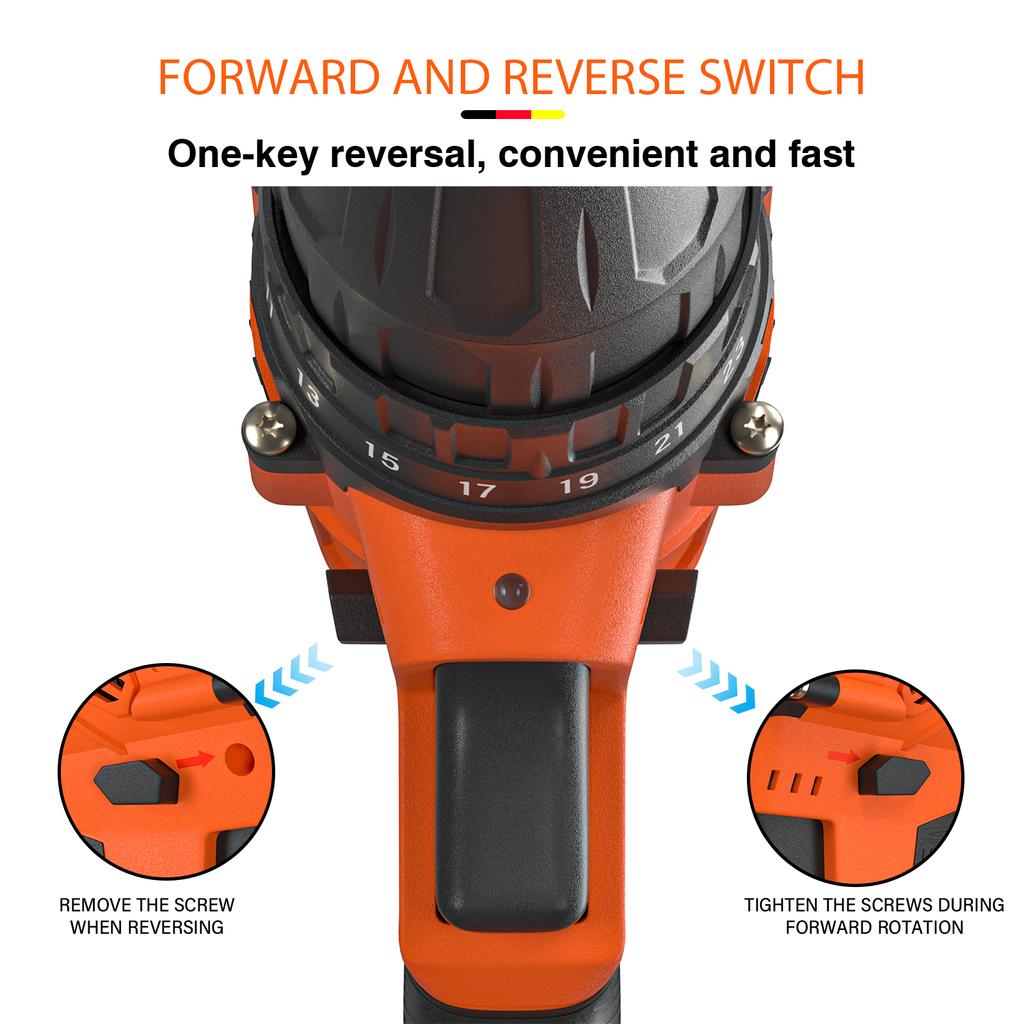 EMDTOOL Cordless Drill Driver 21V Battery Drill Set Electric Screwdriver Set, 25+1 Torque Setting, 2 Speed, LED Light for Home