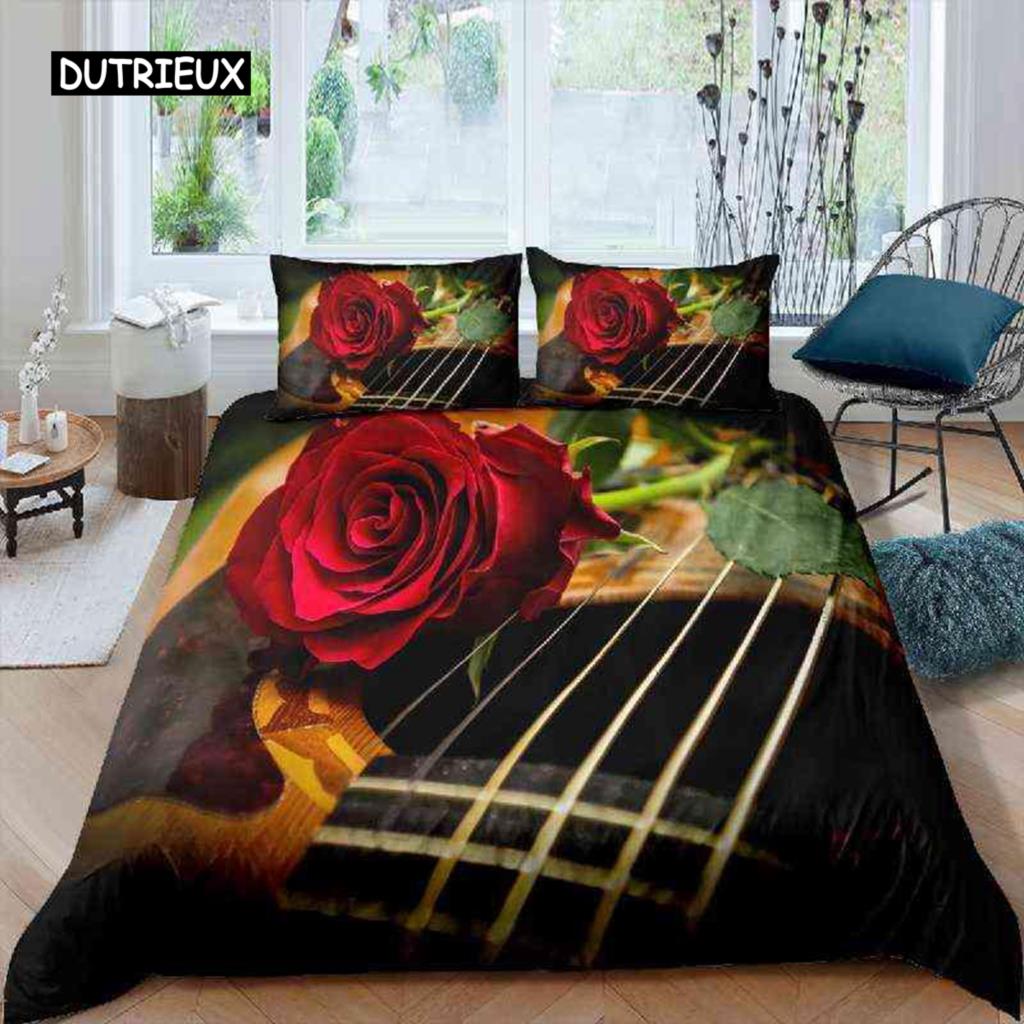 

Комплект постельного белья Red Rose для девочек из полиэстера с леопардовым принтом, комплект постельного белья Queen Red Floral Petals Pattern Twin EU single(135x200cm)