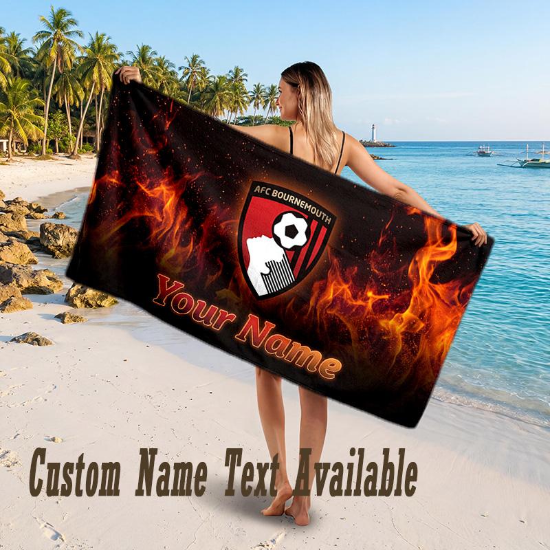 Bournemouth Football Design Beach Towel Custom Text Large Towel for Beach Vacation