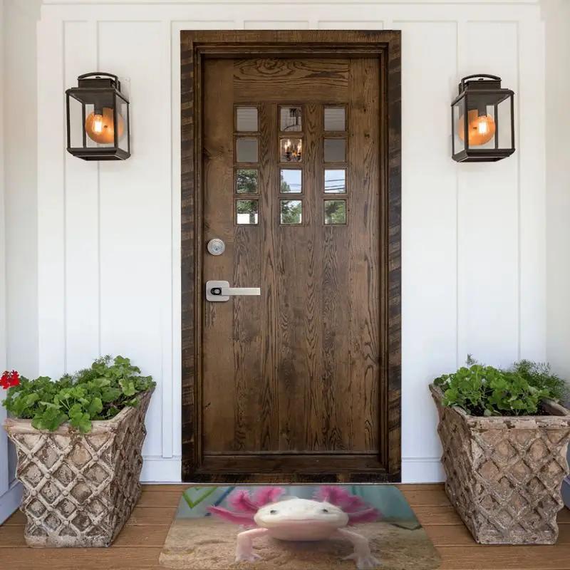 Custom Smiling Leucistic Axolotl Doormat Non-Slip Entrance Bath Kitchen Door Floor Mats Salamander Animal Living Room Carpet Rug
