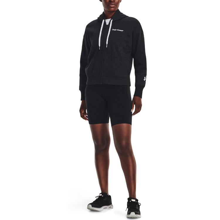 Under Armour Solid Color Logo Print Zip-Up Hoodie Women hoodies Black 1374106-001