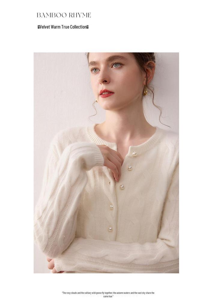 Women's Cashmere Cable Knit Cardigan: Soft, Thick, Round Neck, Single-Breasted, Solid Color - Perfect for Autumn and Winter.