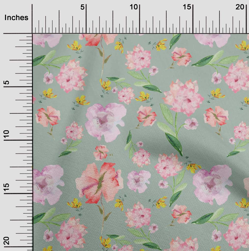 oneOone Cotton Flex Cream Fabric Flower & Leaves Watercolor Diy Clothing Quilting Fabric Print Fabric By Yard 40 Inch