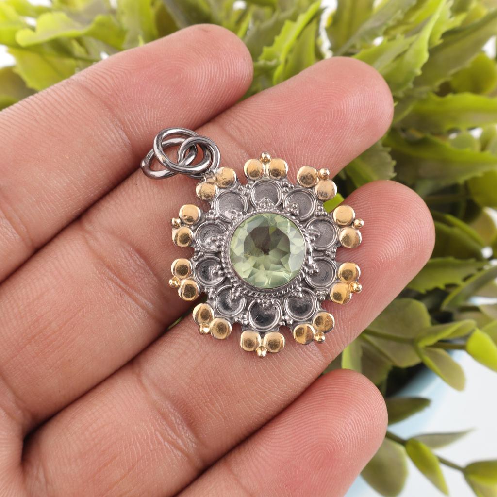 Wonderful Green Amethyst Gemstone Pendant, 925 Solid Sterling Silver Pendant, Handmade Antique Jewelry, Gift For Mother