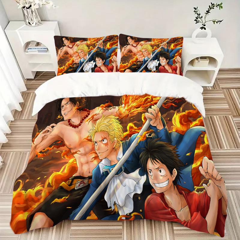 One Piece Adventure Print 3Pcs Bedding Setduvet Cover With 2 Bedropillowcase Home Birthday Gift