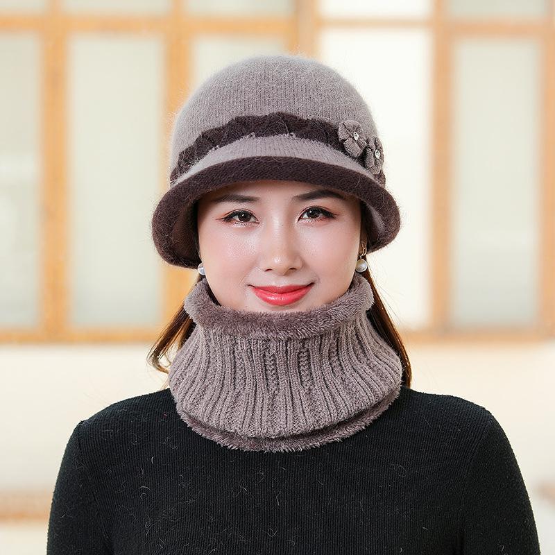 Thickened Rabbit Fur Knitted Wool Hat Women's Autumn and Winter Middle-aged and Elderly Basin Hat