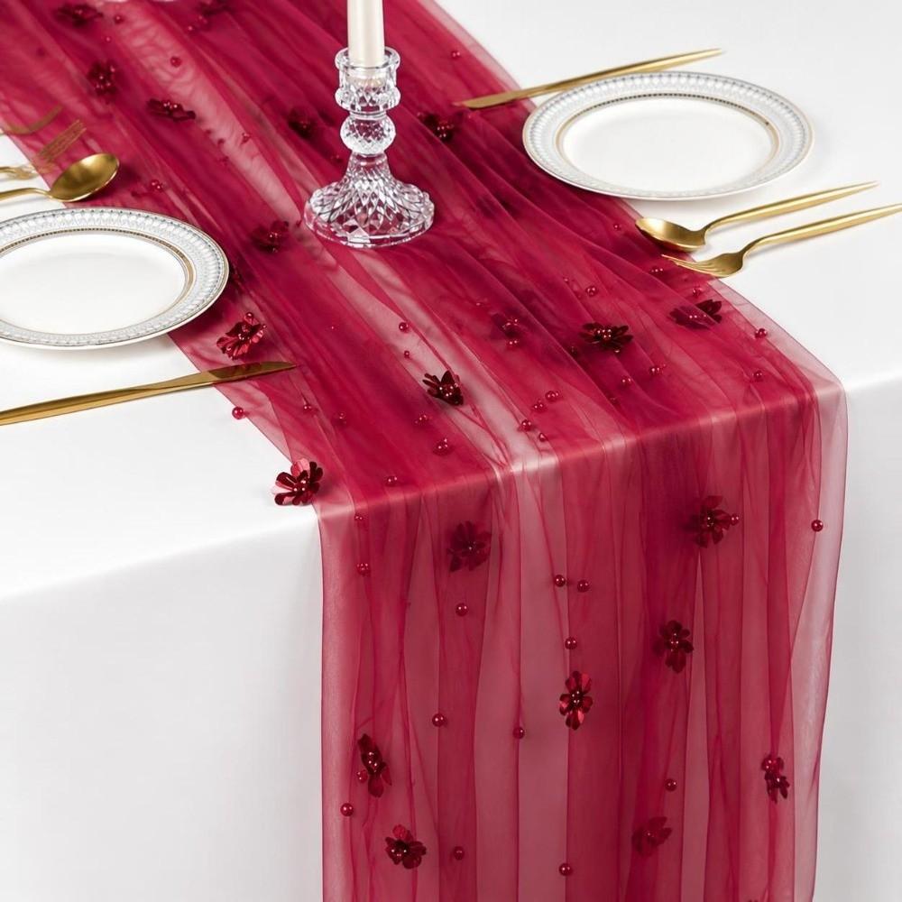 Romantic Tulle Table Runner Polyester Lace Table Runner New Sheer Table Cover For Table Decoration
