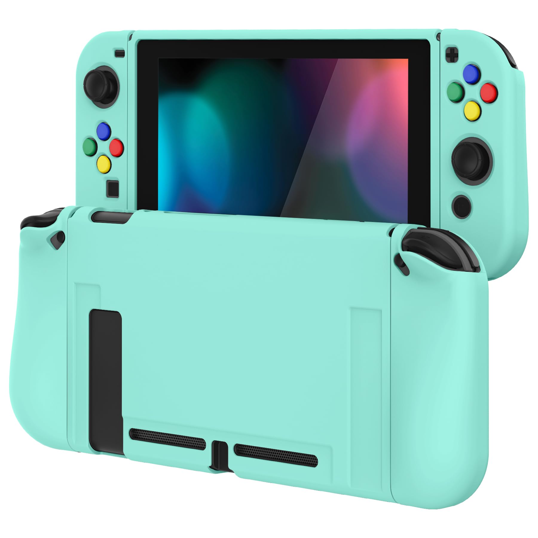 

PlayVital Protective Case for Soft TPU Slim Case Cover for Switch with Colorful ABXY Button Caps Switch, [Misty Green]