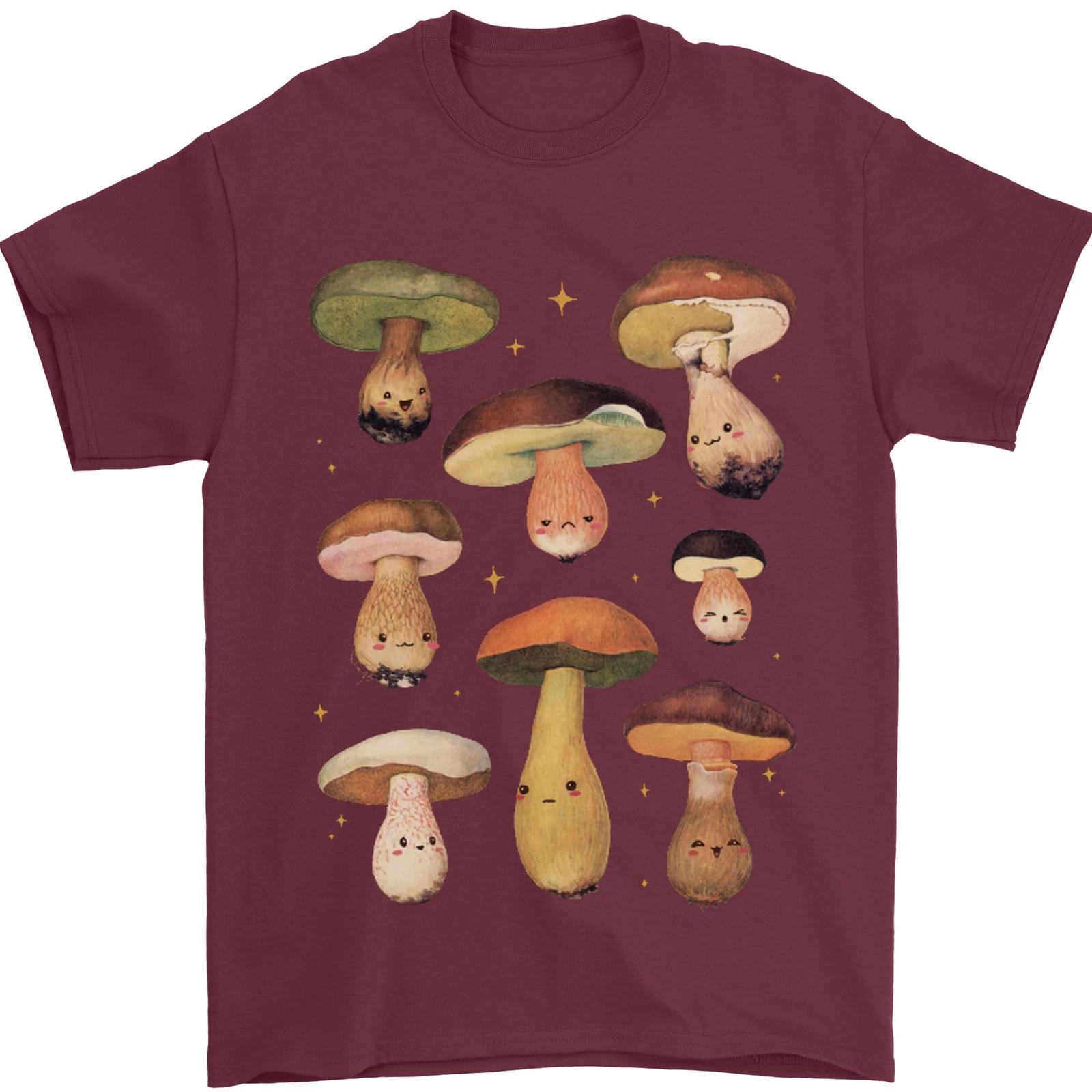 Mushroom Faces Foraging Mycology Mens T-Shirt 100% Cotton S