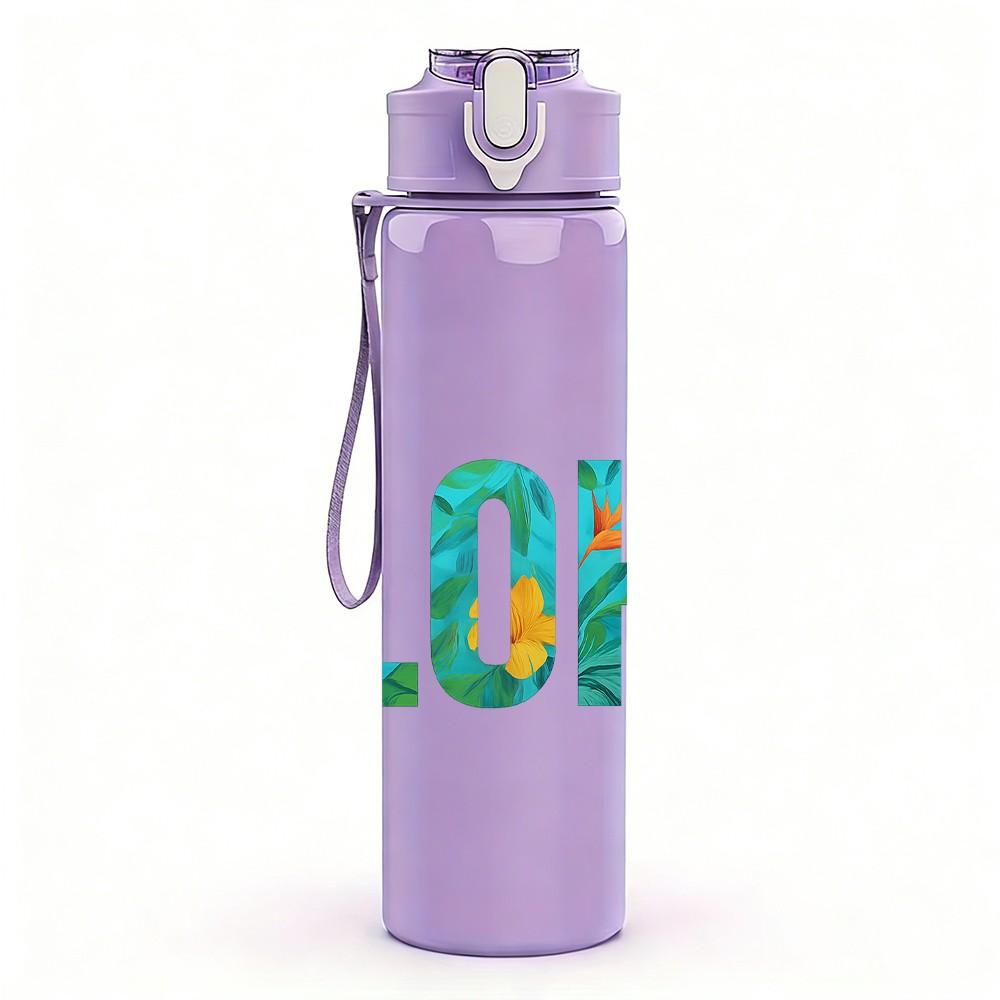 1PC Bold Color Aloha Letter Art 750ml Color Plastic Sports Water Bottle Leakproof Flip Straw Lid Suitable for Sports Office Home Use