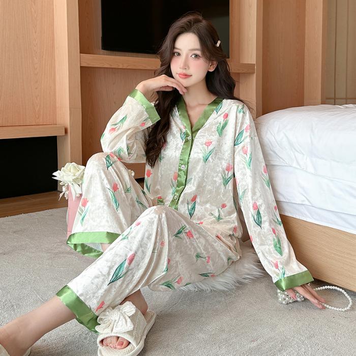 

Свежая элегантная женская пижама Y2k Pink Tulip, французская эстетика, ночная рубашка из флиса Golden Diamond, новая одежда для сна на осень-зиму XXL бежевый