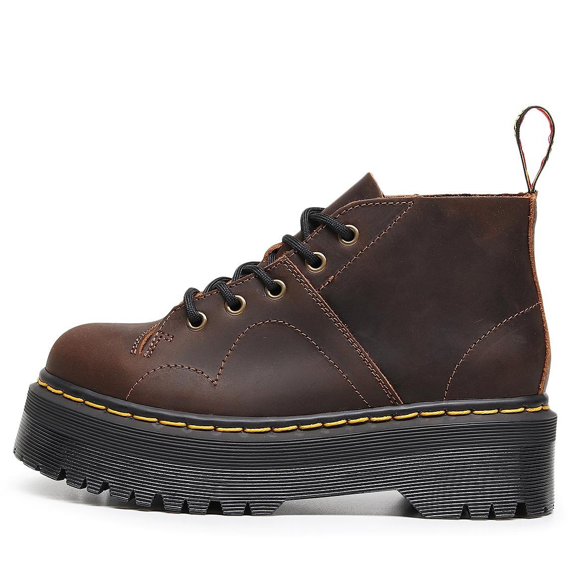 

New hole monkey face locomotive boots women s head layer Crazy Horse brown short boots round head men s and women s thick bottom versatile muffin 35