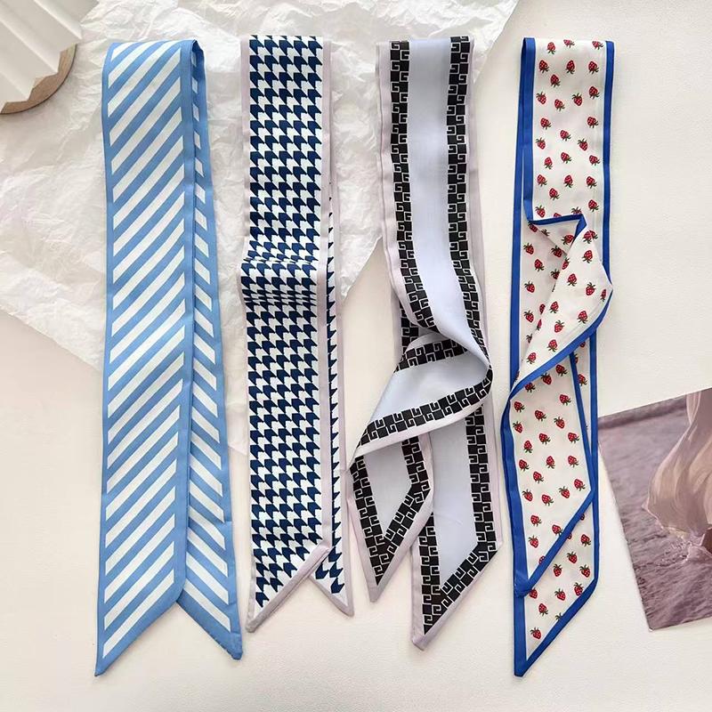 Kvinner Smalt Langt Skjerf Trykkmønster Chiffonsilke Strikk Svart Veskebånd Hodebånd Choker Streamer Hårbånd Lite Skjerf