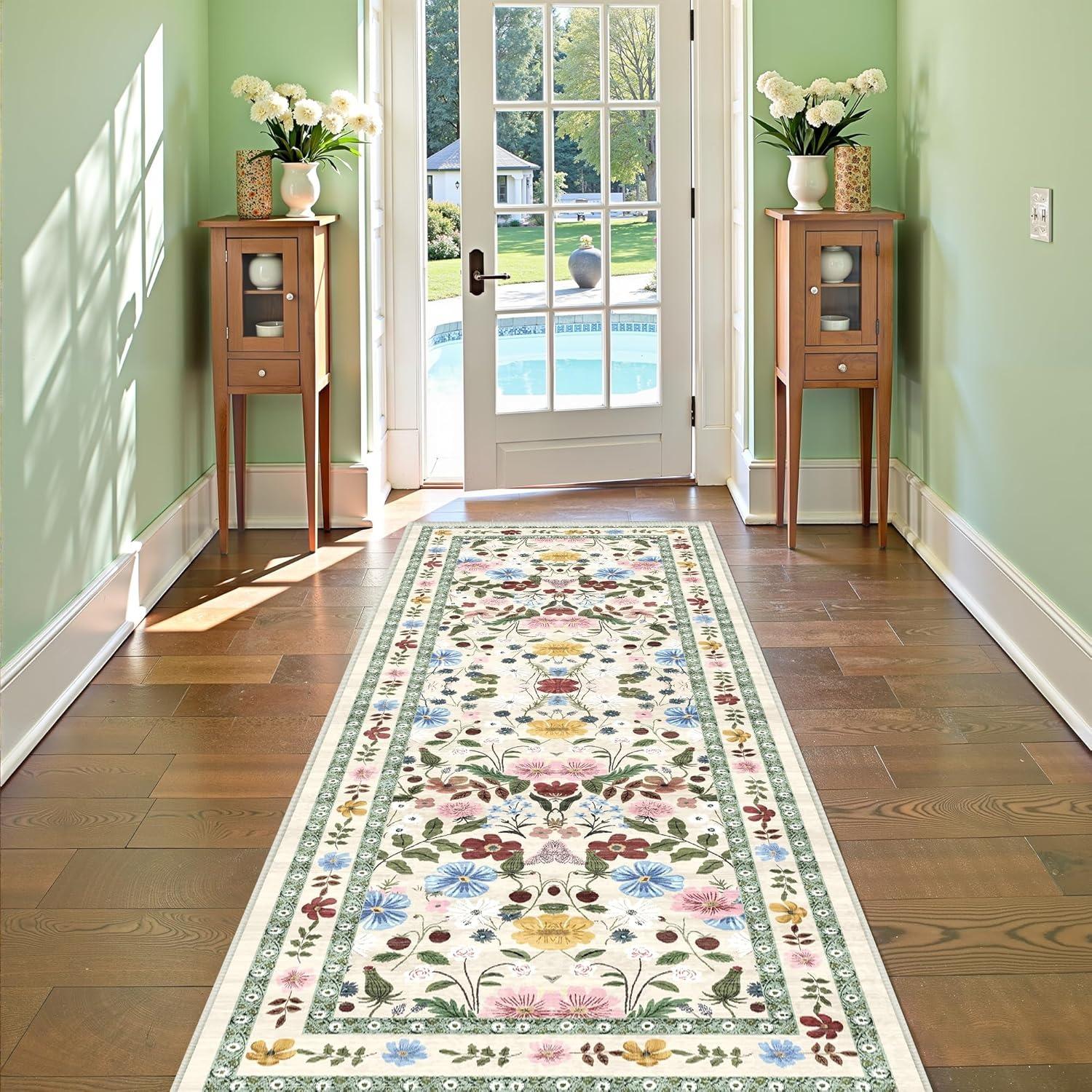 

Ковер-дорожка с цветочным рисунком для прихожей, мягкий ковер с ботаническим рисунком, длинный ковер для спальни, нескользящий напольный коврик, машинная стирка, кухонный ковер, украшение для дома 50x160cm