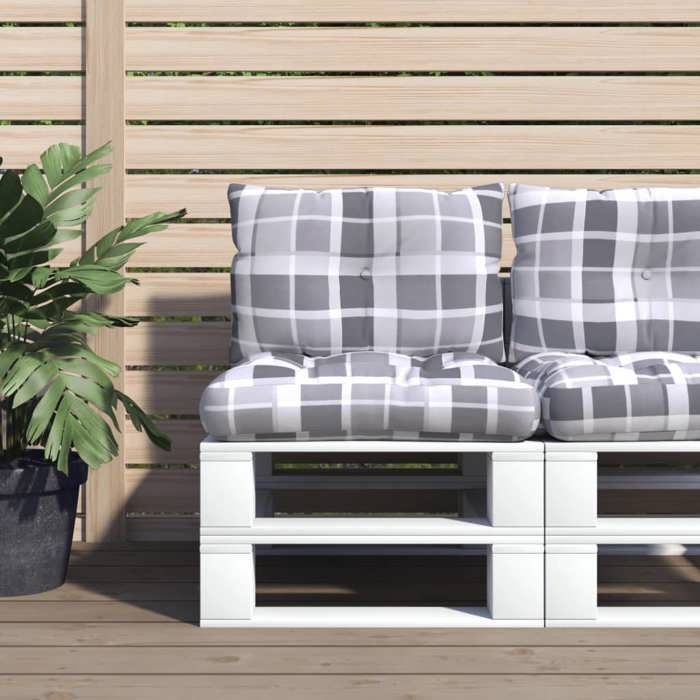 VidaXL Coussins de palette lot de 2 motif à carreaux gris tissu 360848