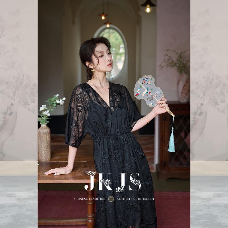 JK&JS Elegant Embroidered Chiffon New Chinese Style Dress L