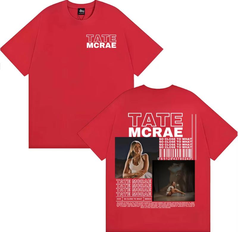 Tate Mcrae Album So Close To What 2025 Tour T-Shirt Unisex Unisex Mode Ästhetik Lässige T-Shirts Hohe Qualität Baumwolle T-Shirt