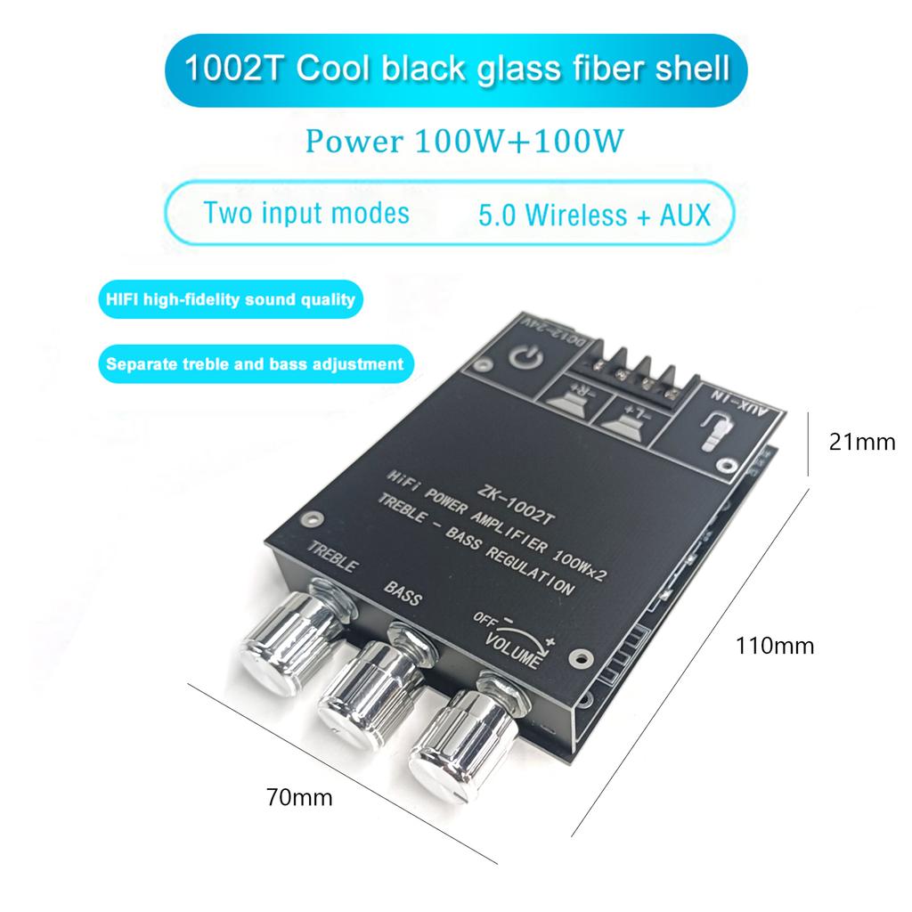ZK-1002T Bluetooth-Compatible Amplifier HIFI 2.0 Channel 100Wx2 Audio Amplifier Stereo Speaker Board Bass and Treble Subwoofer