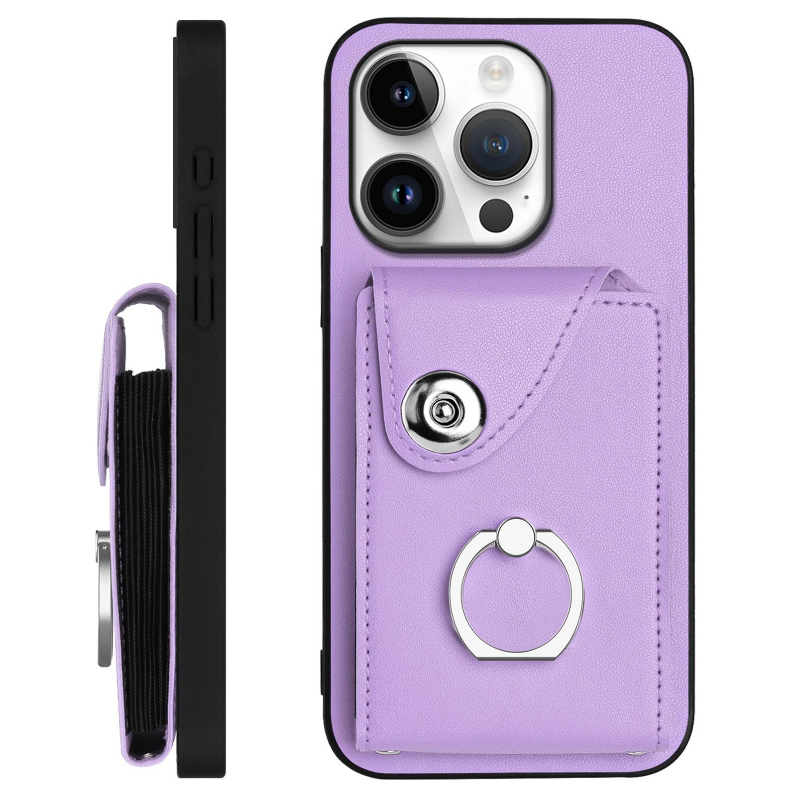 

For iPhone 16 Pro Max Case YB Leather Coating Series-7 Card Holder Leather TPU Phone Cover with Kickstand Purple