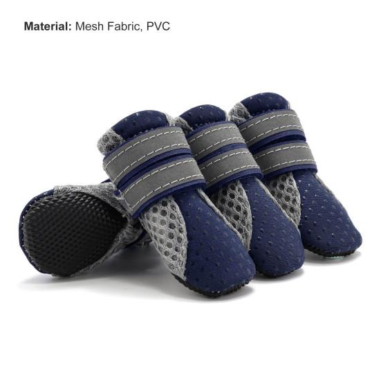 4Pcs Pet Sneakers Reflective Fastener Tape Anti-skid Breathable Pet Dogs Mesh Sneakers for Outdoor