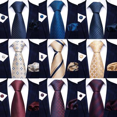 8cm Men Woven Festive Present Tie Handkerchief Cufflink Set Striped Necktie Shirt Accessories