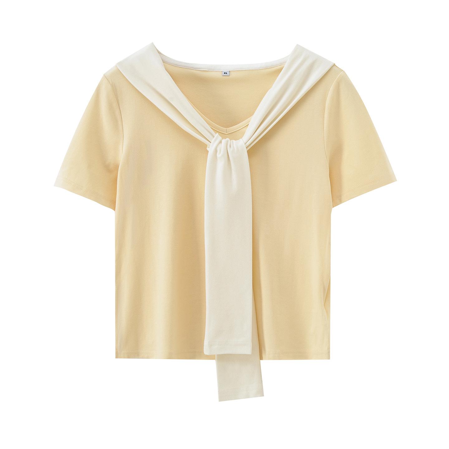 

Zhi Xuan Plus Size Women s Korean-Style Faux Layered Short-Sleeve T-shirt - Summer 2026, Simple Versatile Design 3XL (86-95 kg) жовтий