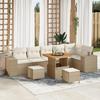 Ensemble de Canapés de Jardin vidaXL de 9 pièces avec Coussins Beige Poly Rattan Acacia, Ensemble de Salle à Manger de 3362021