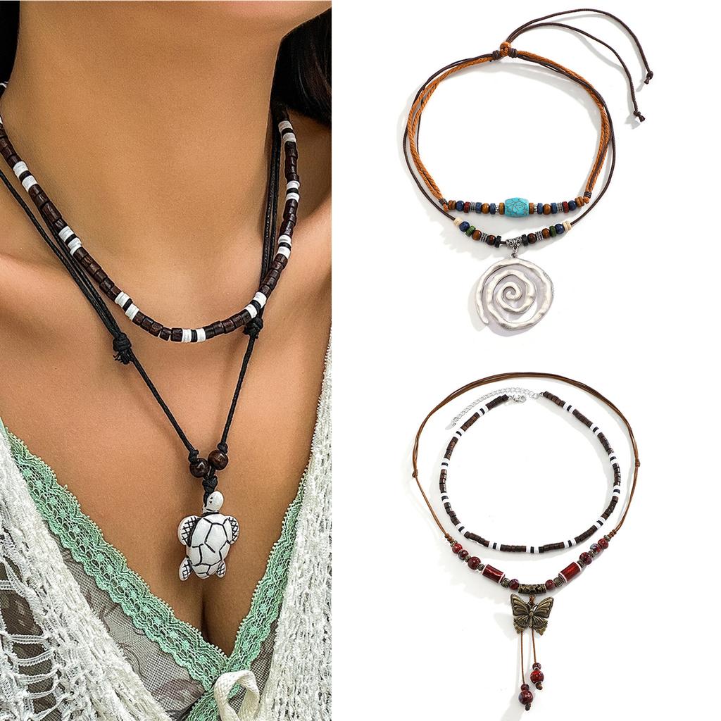 2pcs/set Elegant Vintage Necklace Neckwear with Adjustable Chain and Natural Stone Beads for Daily & Parties Wear