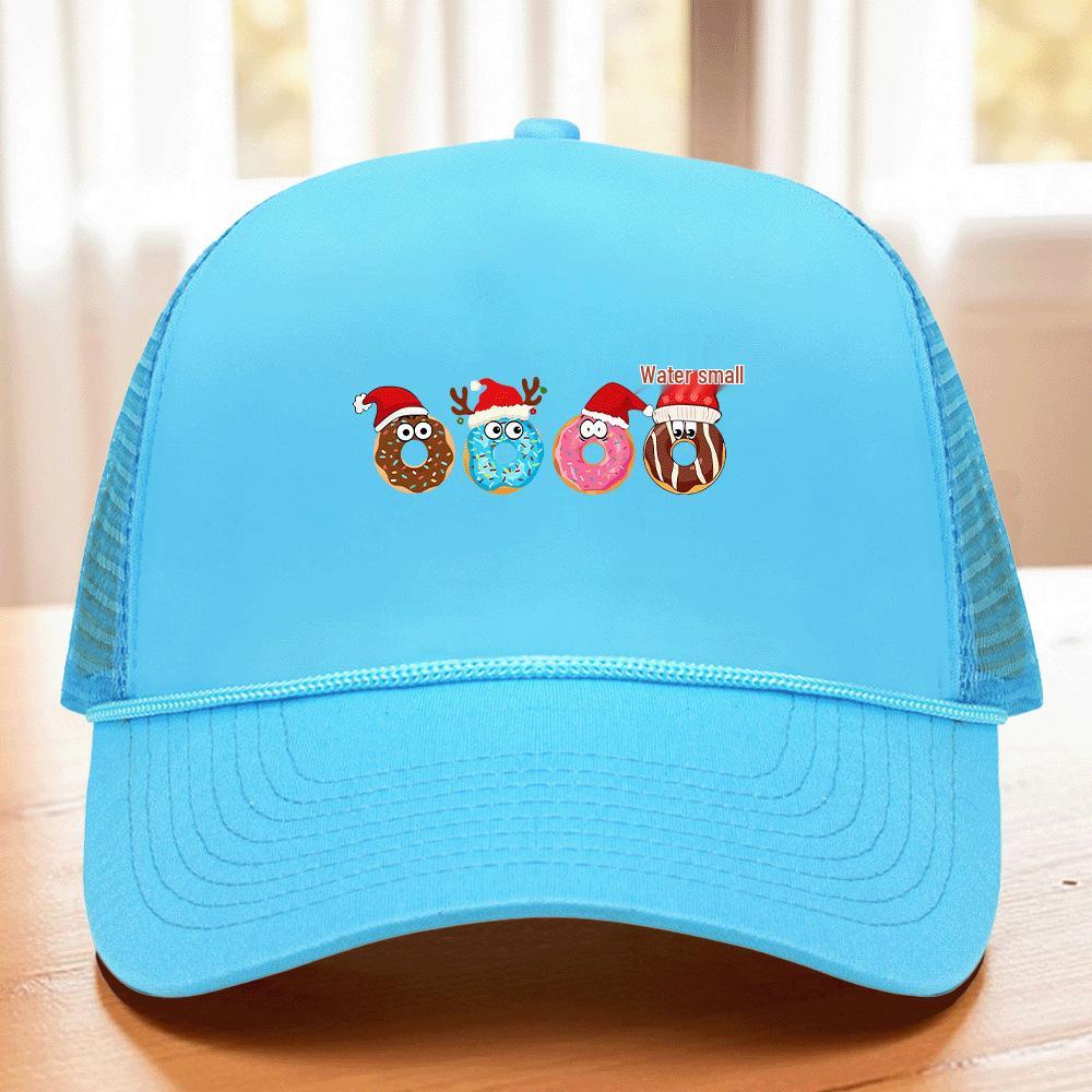 Christmas Sponge Mesh Cap: 6 Pattern Hot Stamped Logo Baseball Trucker with String Sun Visor