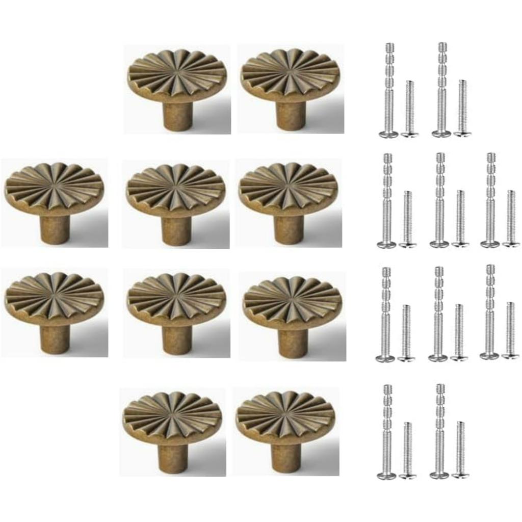 10 Pack Gold Cabinet Knobs, Zinc Alloy Drawer Knobs Kitchen, Retro Brushed Dresser Knobs Round Hardware Handles Knobs for Kitchen Bathroom Cupboard.