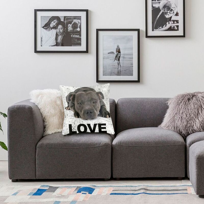 Luxury Cute Staffordshire Bull Terrier Dog Love Cushion Cover For Sofa Velvet Animal Throw Pillow Case Bedroom Decoration