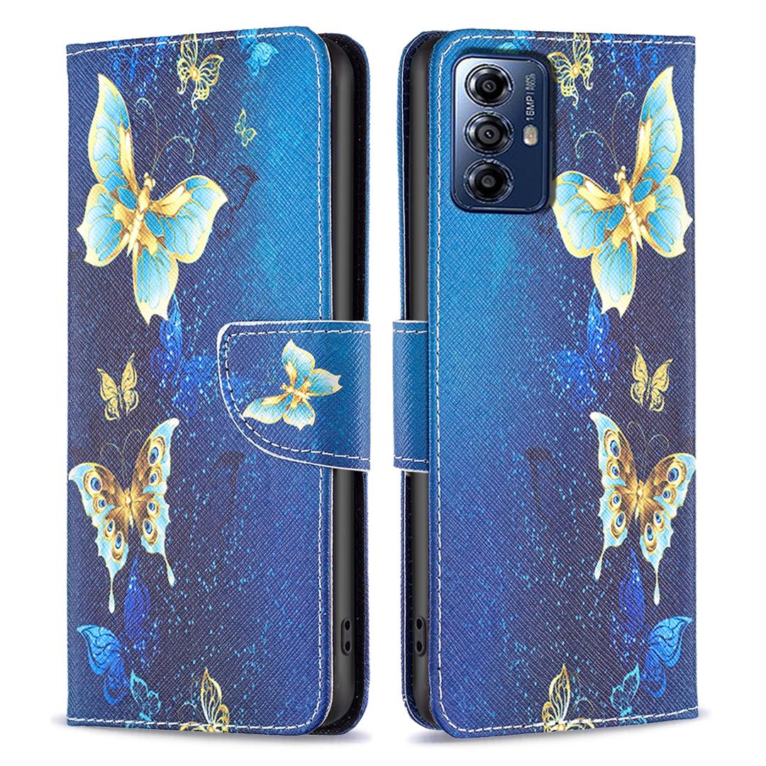 

For Motorola Moto G Play (2024) 4G Case Shockproof Leather Pattern Phone Stand Cover Golden Butterflies