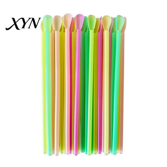 Fluorescent Color Straws 50/100Pcs Spoon Straw for Smoothie, 2 in 1 Disposable Eco-friendly Plastic with Spoon, Slush Milkshake Bubble Tea Convenient