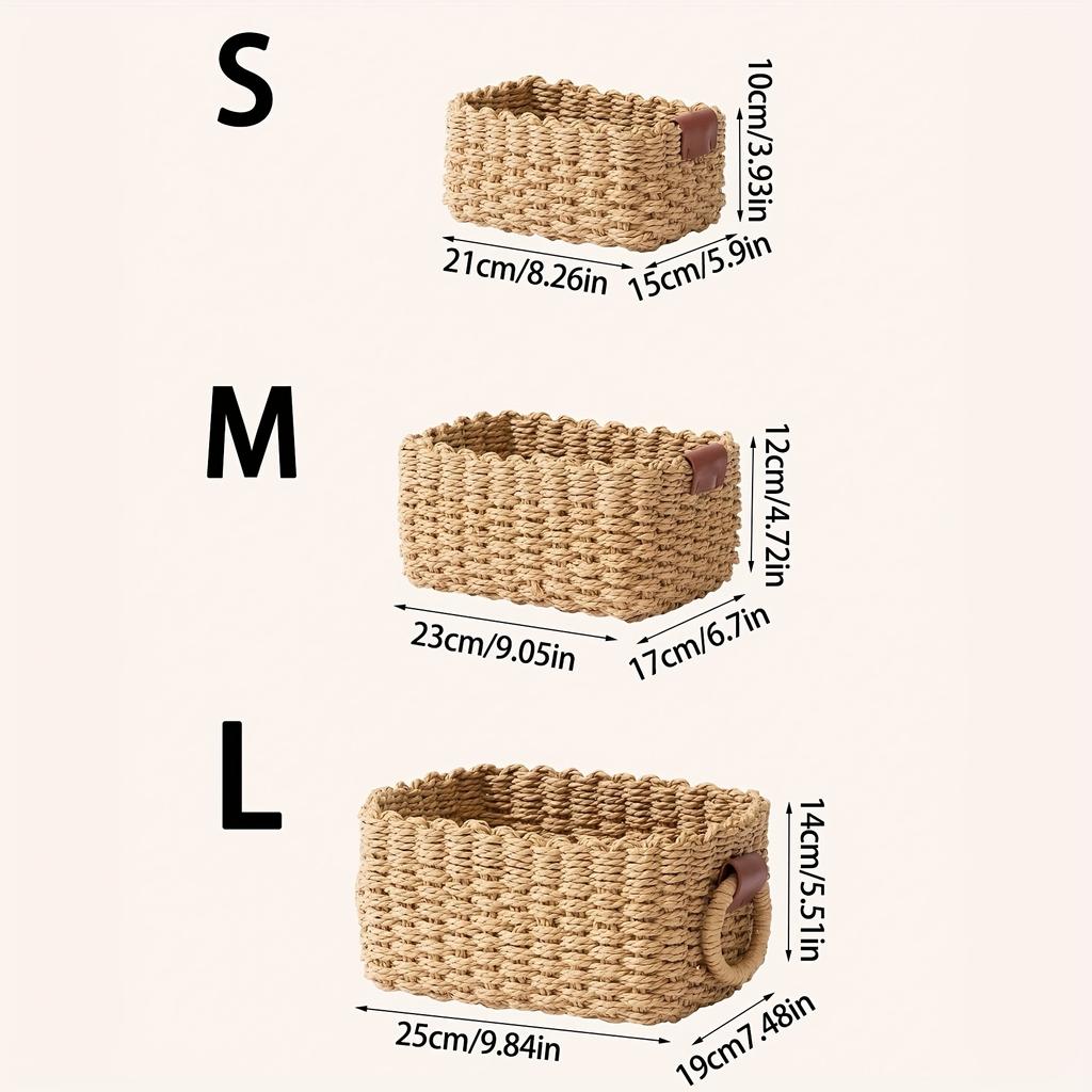 Woven Storage Basket, Paper Rope Storage Basket with Handle, Small Woven Basket for Organising, Decorated Cute Gift Basket