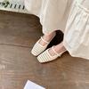 Soft-skinned grape women's bag head slippers women's retro woven hollow square head thick heel Muller half-drag empty single shoes
