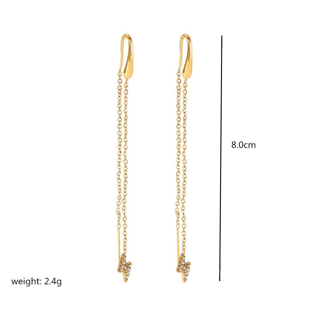 18k Gold Plated Chain Earring Dainty Star Moon Strip Drop Dangle Stainless Steel Long Threader Earring For Women