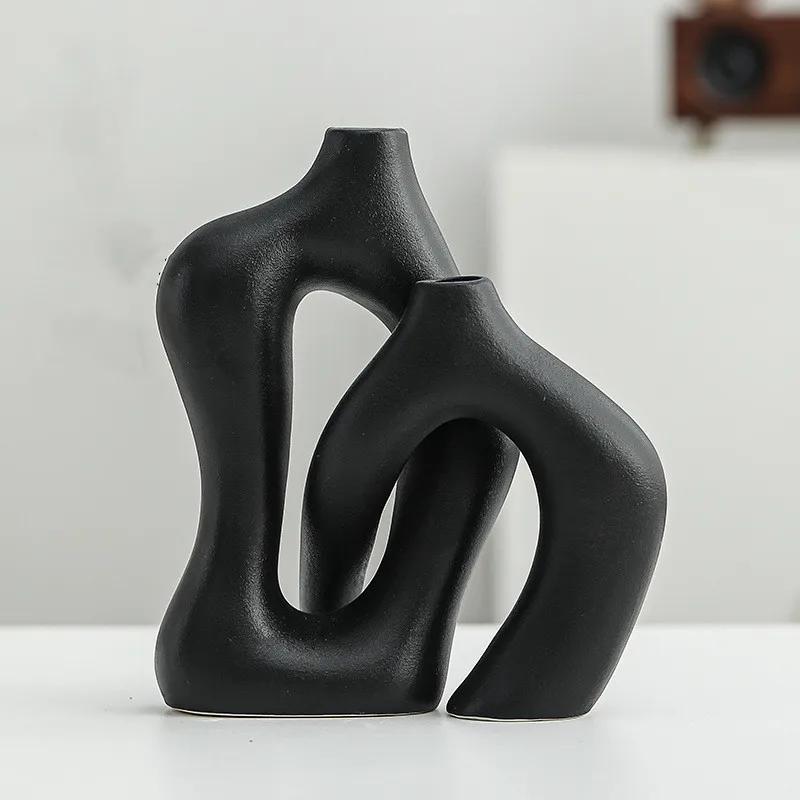 2-piece Set of Ceramic Vases, Hollowed Out Twisted Art Vases, Living Room Flower Arrangement, Room Aesthetic Decoration