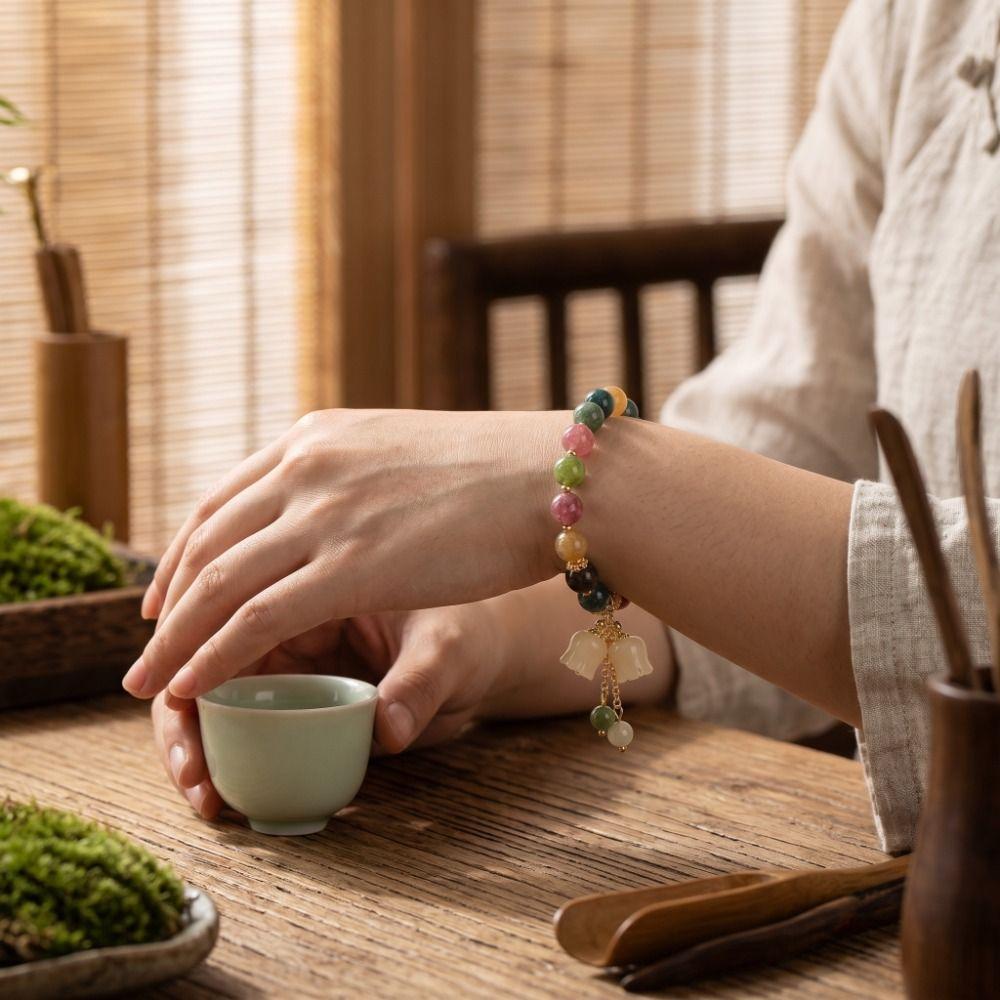 Elastic Rope Orchid Flower Bracelet Tassel Women Bangle Colorful Beads Bracelet Summer